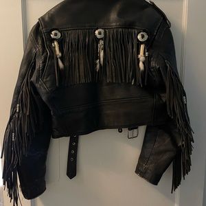 Vintage leather jacket with tassels